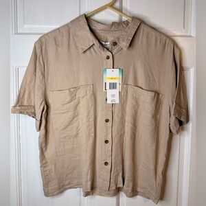 Stylish Tan Button-Down Shirt for Women
